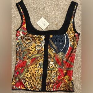 Linda Segal Asym Tank Equestrian Scarf Print Small Artsy Chic